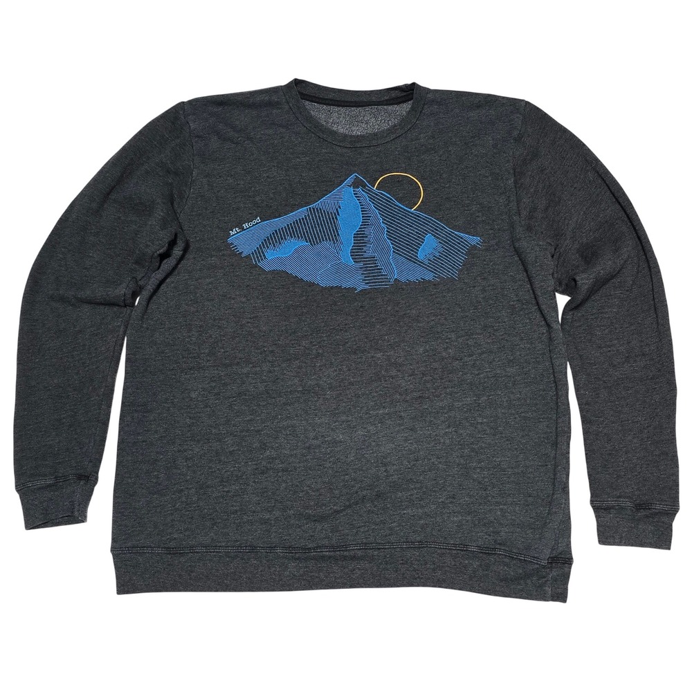 Mt Hood Topo Graphic Crewneck Sweatshirt Dark Gray XL PNW Outdoors Soft Cozy‎